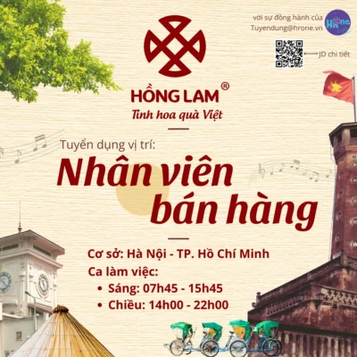 banner tuyển Hồng Lam màu be, hình ảnh Hà Nội và Tp.Hồ Chí Minh