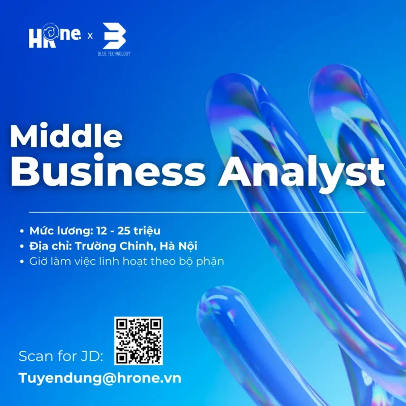 text trên banner tuyển dụng màu xanh Middle Business Analyst